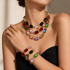 18K Gold-Plated Colored Glass Statement Jewelry