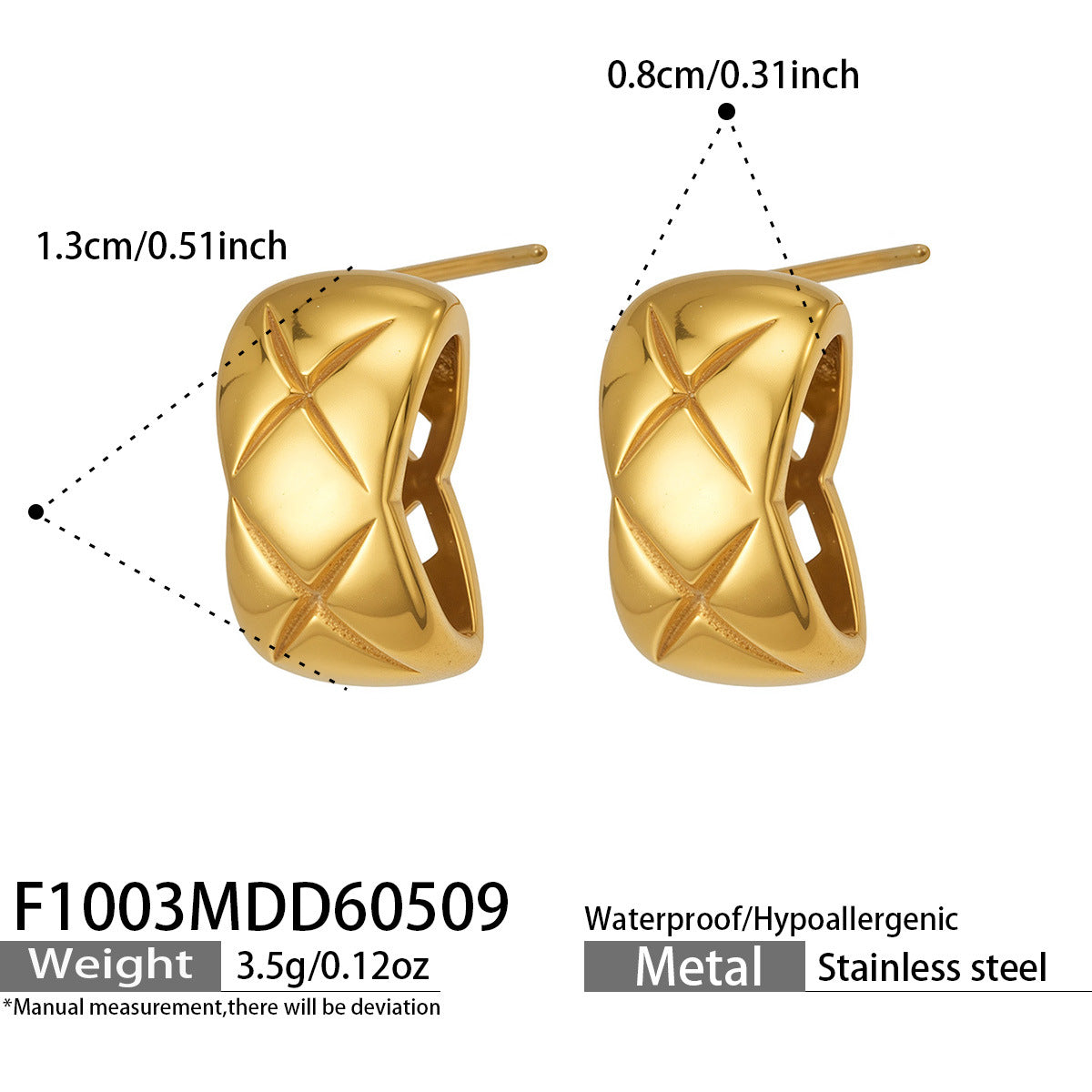 Gold-Tone Diamond Texture Hoop Earrings