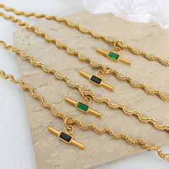 Wavy Chain & Glass Stone Toggle Necklace