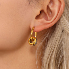 Two-Tone Loop Drop Stainless Steel Earrings