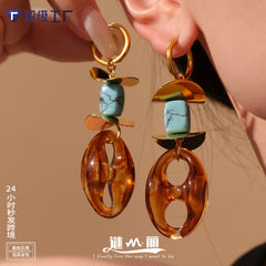 Gold-Tone Resin Oval Link Drop Earrings