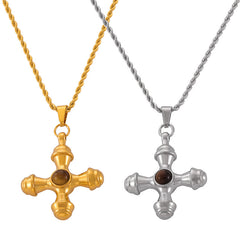 Tiger Eye or Dark Accent Cross Pendant Necklace