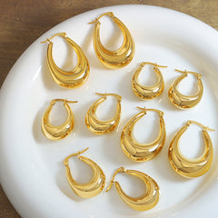 Gold-Tone Sculptural U-Shaped Hoop Earrings