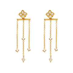 Floral Cubic Zirconia Long Chain Drop Earrings