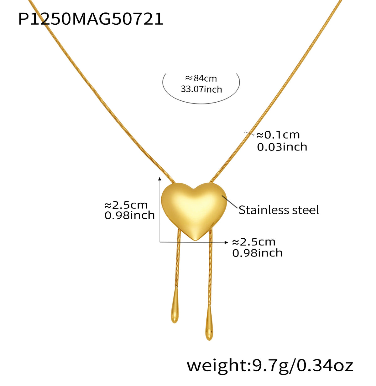 Sliding Heart Long Chain Necklace