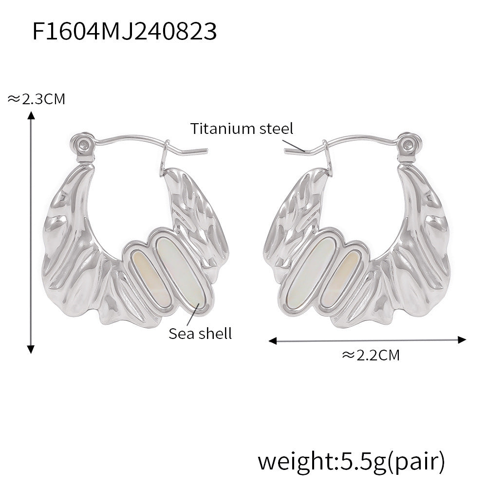 Sculptural Shell Texture Stainless Steel Hoops