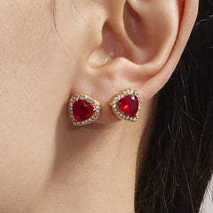 18K Gold-Plated Red Heart Cubic Zirconia Jewelry