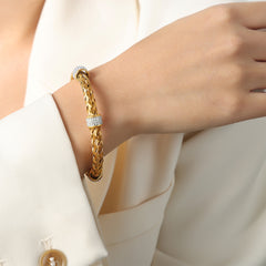 Braided Open Cuff Bracelet with Stone-Accent Bands