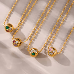 Colorful Cubic Zirconia Sphere Beaded Necklace