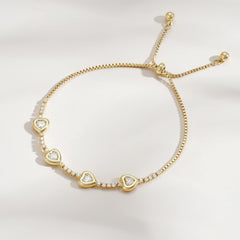 14K Dainty Heart and Oval Accented Tennis Bracelet