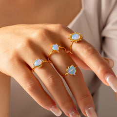 Gold-Tone Iridescent Stone Open Ring