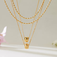 18K Gold-Plated Layered Bead Pendant Necklace