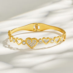 Gold-Tone Cubic Zirconia Heart Bangle Bracelet
