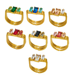 Rectangular Cubic Zirconia Three-Row Ring