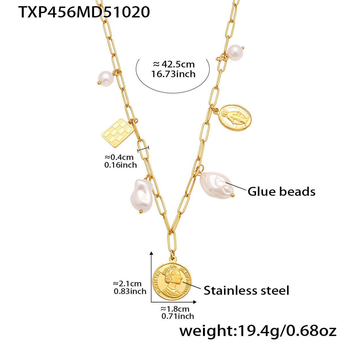 Pearl-Look Coin Charm Necklace or Bracelet
