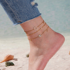 Flower & Cubic Zirconia Charm Anklets