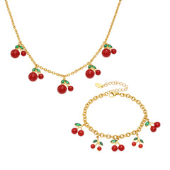 18K Gold-Plated Cherry Charm Necklace or Bracelet
