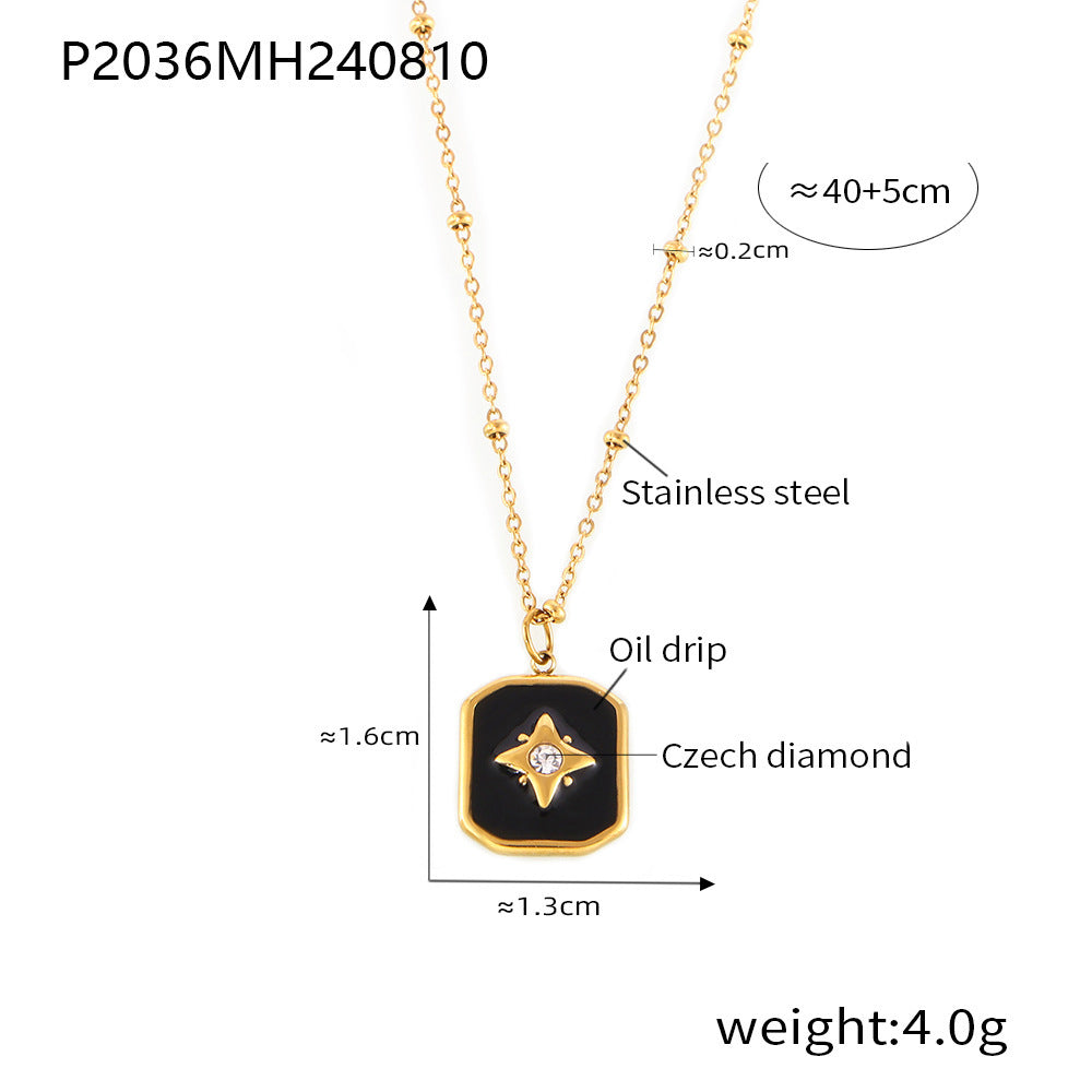 Black Starburst Tag Pendant Necklace