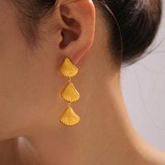 Gold-Tone Triple Shell Drop Earrings