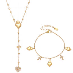 Cubic Zirconia Heart and Cross Charm Jewelry