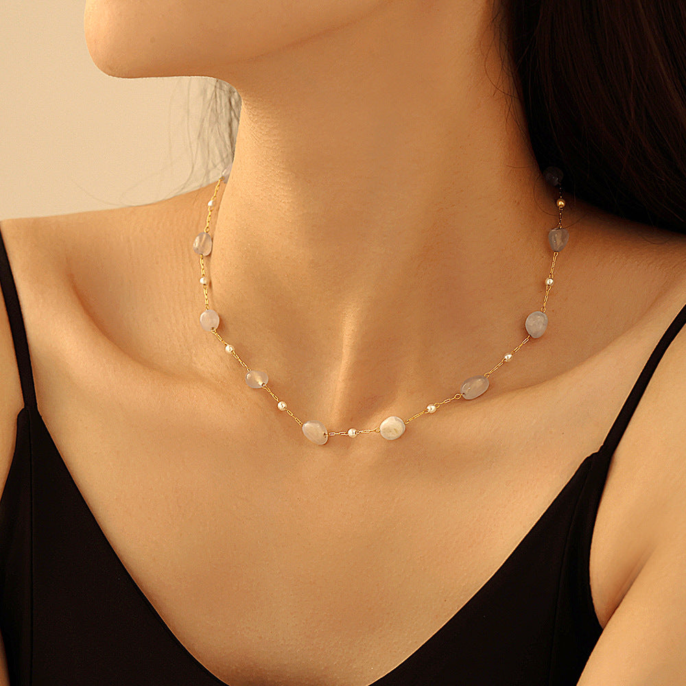 Natural Stone or Pearl-Look Chain Necklace or Bracelet