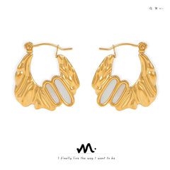 Sculptural Shell Texture Stainless Steel Hoops