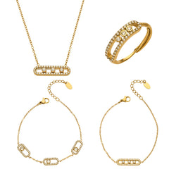 Cubic Zirconia Geometric Necklace, Ring & Bracelet