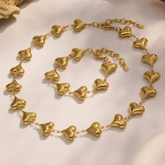 18K Gold-Plated Hollow Heart Link Necklace & Bracelet