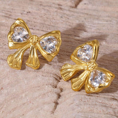 Bow Glass-Stone & Cubic Zirconia Stud Earrings
