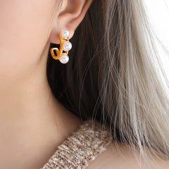 18K Gold-Plated Faux Pearl C-Hoop Earrings