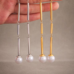 Shell Pearl-Look Bamboo-Style Long Earrings