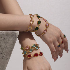 Gold-Tone Teardrop Glass Link Bracelet
