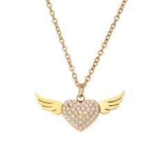 Winged Heart Cubic Zirconia Necklace or Flat Chain