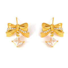 18K Gold-Plated Bow Cubic Zirconia Stud Earrings