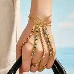 Colorful Cubic Zirconia Hand Chain Bracelet