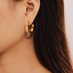Scalloped Stone-Accent Hoop Earrings