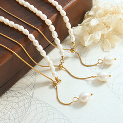 Freshwater Pearl Snake Chain Lariat Necklace