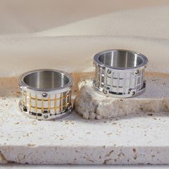 Grid-Texture Layered Stainless Steel Ring