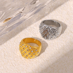 18K Gold-Plated Bubble Stone-Accent Wide Ring