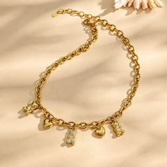 Gold-Tone Cubic Zirconia Heart & Bear Charm Necklace