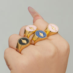 18K Gold-Plated Enamel Portrait Ring
