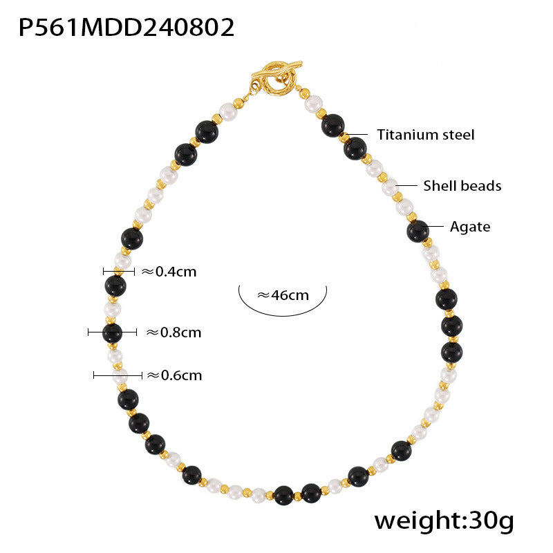 Black Agate & Shell Accent Toggle Necklace