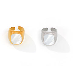 White Shell Sculptural Open Ring