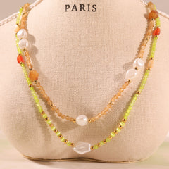 Fine Natural Stone & Shell Beaded Necklace