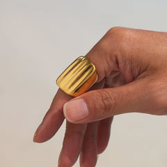 Gold-Tone Wide Wavy Stainless Steel Open Ring