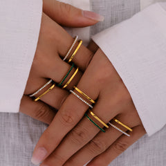 Rectangular Cubic Zirconia or Pearl-Look Open Ring