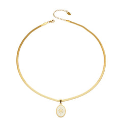 18K Gold-Plated Starburst Enamel Herringbone Necklace
