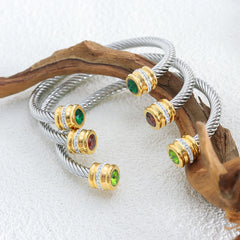 Colored Cubic Zirconia Cable Cuff Bracelet