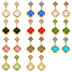18K Gold-Plated Clover Glass Stone Drop Earrings
