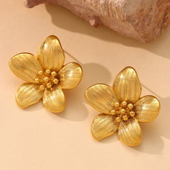 Gold-Tone Sculptural Flower Stud Earrings